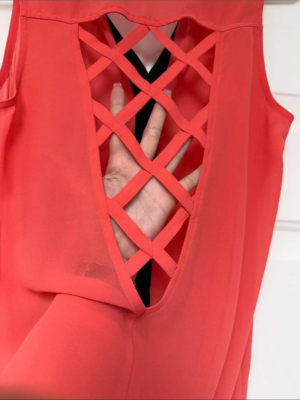 Studio Y Coral Sleeveless Blouse with Black Trim - Picture 5 of 5